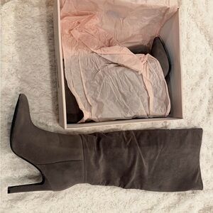 Elegant Gray Suede Knee-High Boots